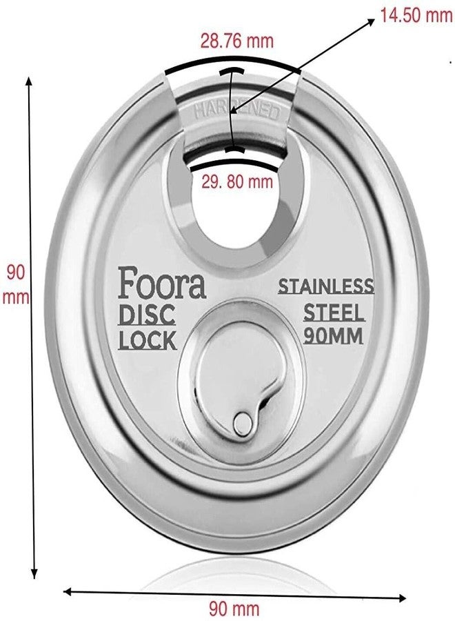 Foora Disc Lock, Stainless Steel, 90mm, Round Shape, Heavy Duty Security with 8 Keys, Silver - Image 2